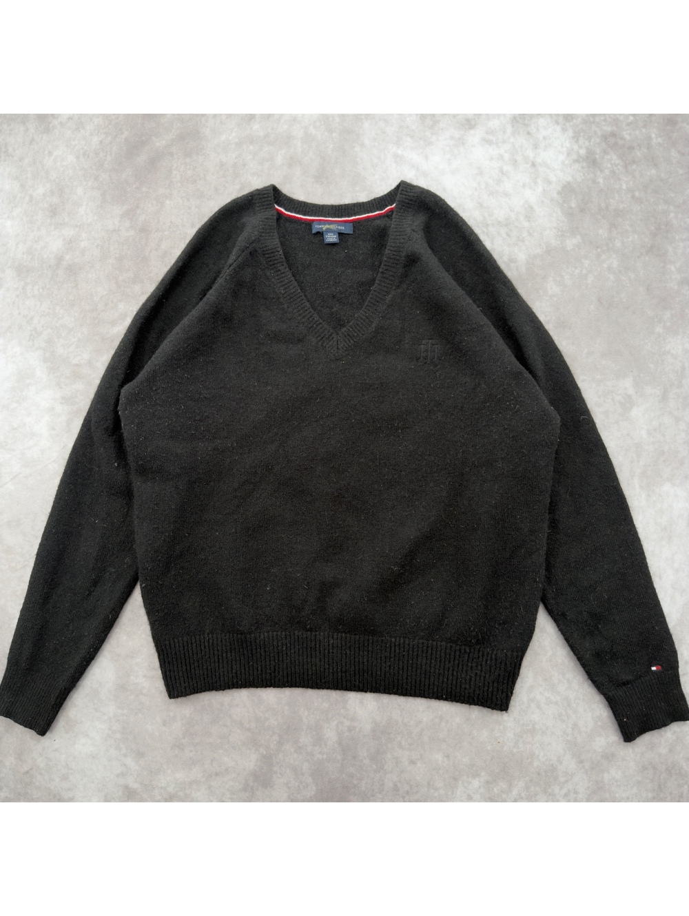 Tommy Hilfiger Black V-Neck Alpaca Wool Blend Knit Sweater Size XXS